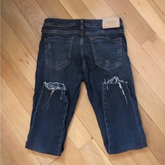 ZARA z1975 Mid Rise Denim Medium Wash Distressed Skinny Blue Jeans - Size 6 - Picture 4 of 11